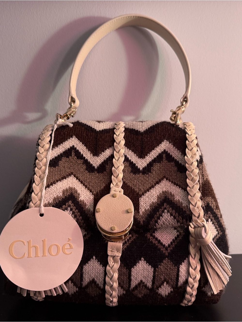 Chloé Brown and Cream ‘Penelope’ wool and leather Bag. NWT